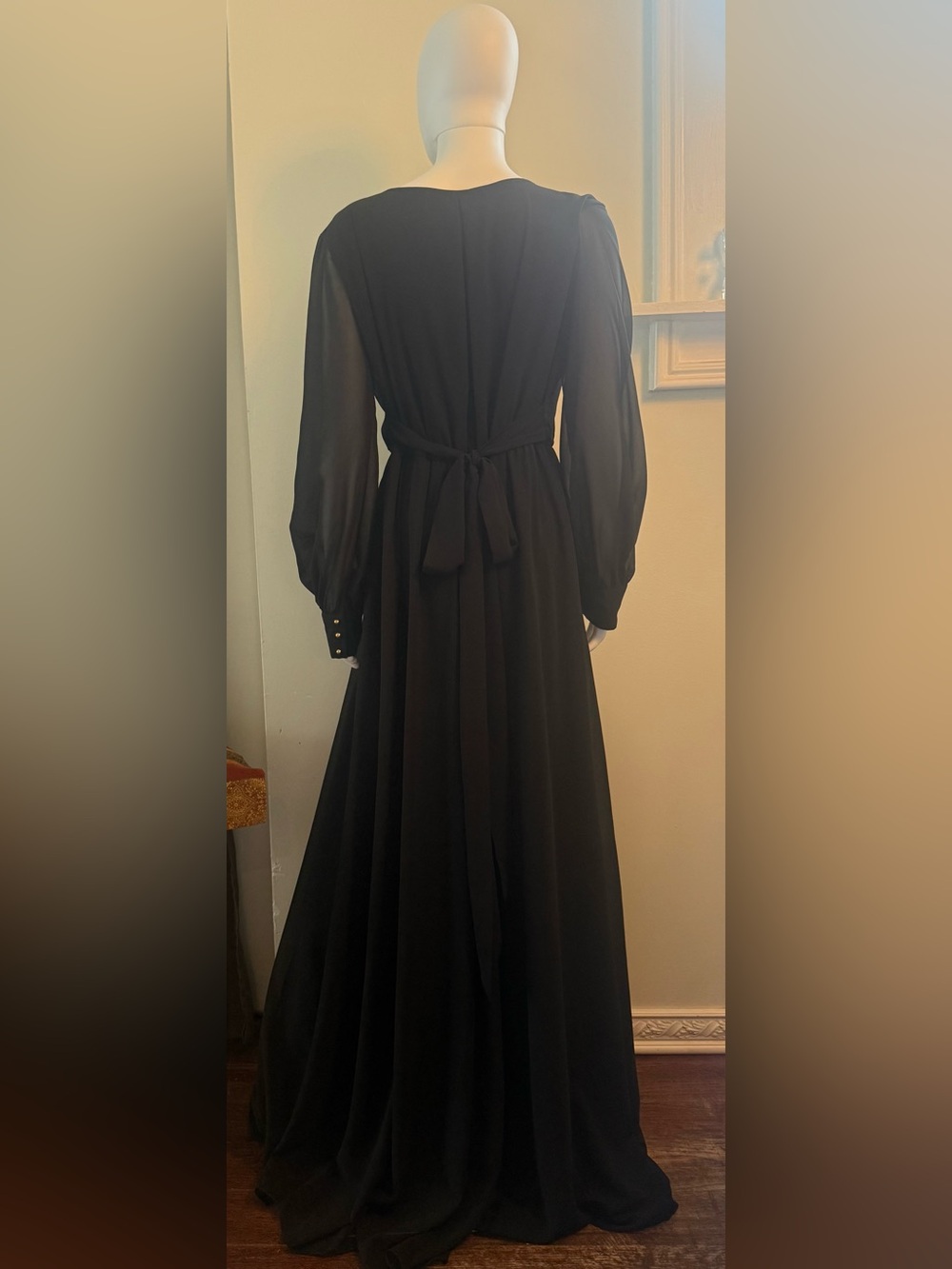 Baltic Born Black Long Sleeve V-Neck Chiffon Maxi Gown - Picture 9 of 14